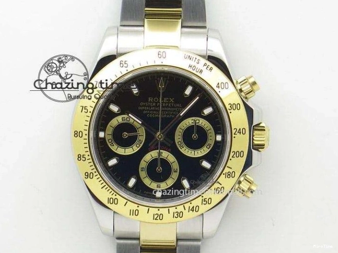 MiroTime 0512 TopPick Daytona YG BP Maker Black Dial Gold Subdial Sticks Markers On Rubber Strap A7750@ 4013